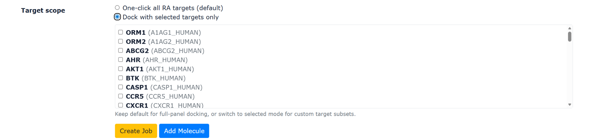 Docking target selection