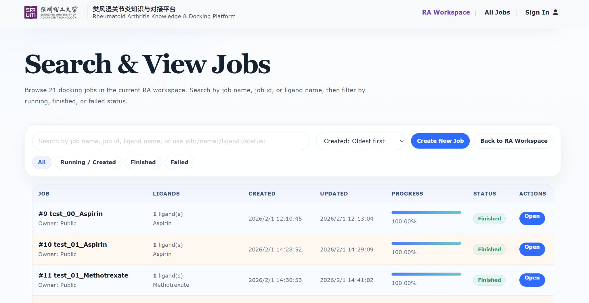 Search and filter jobs